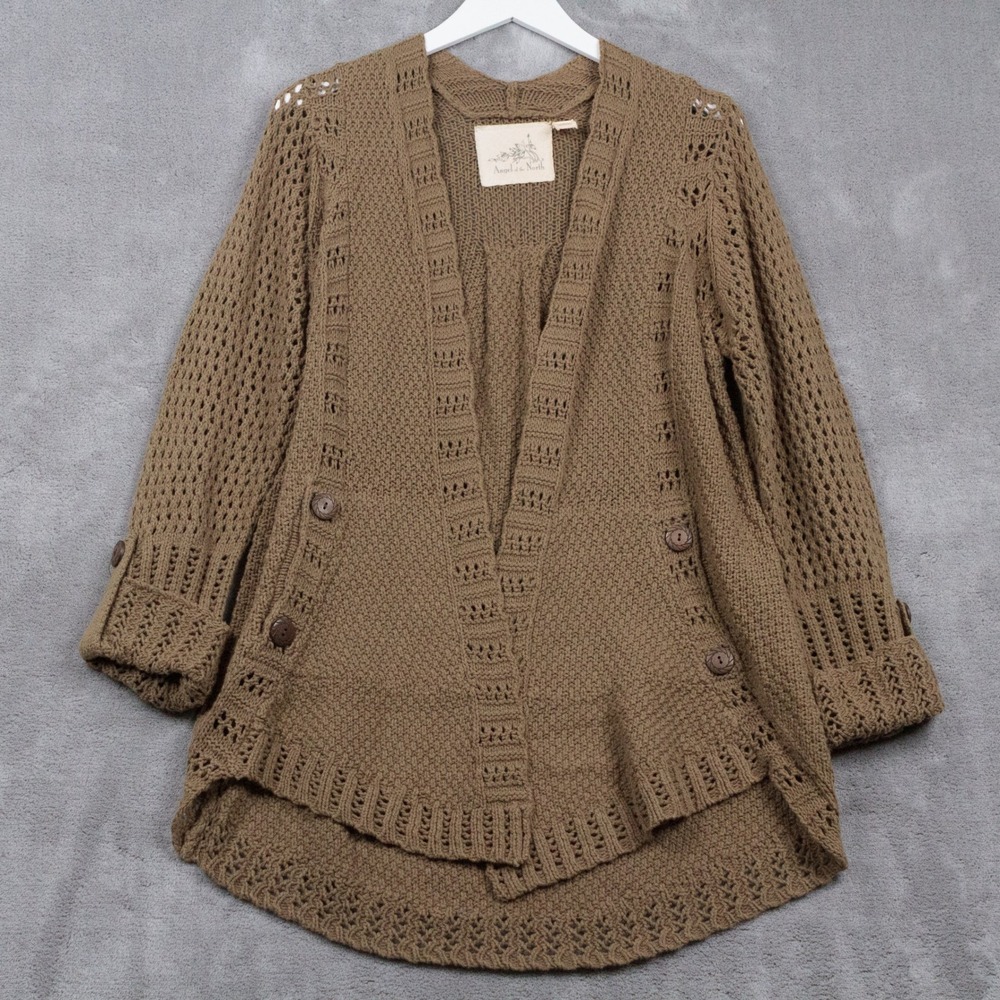 ANGEL OF THE NORTH‎ Open Front Cardigan Sweater Chunky Brown Sz S